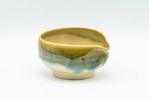 Japanese Tea Set - Green Drip-Glazed Agano-yaki Houhin Teapot with Katakuchi Water Cooler and 5 Guinomi Teacups