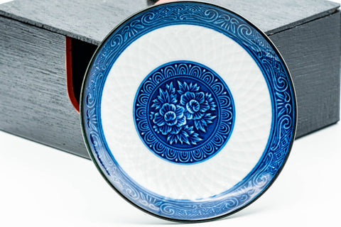 Japanese Chataku - Set of 5 Porcelain Tea Coasters with Gourd Container