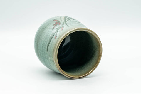 Japanese Teacup - Floral Green Celadon Glazed Yunomi - 180ml - top-down view showing the glazed interior and rim