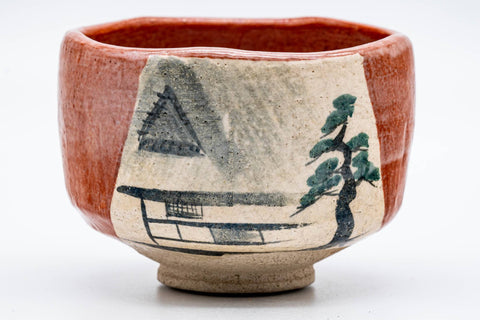 Japanese Matcha Bowl - 楽入窯 Rakunyu Kiln - Scenic Red Aka-Raku Chawan - 300ml