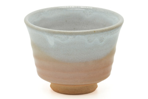 Tezumi — Japanese Teacup - Beige White Glazed Asagao Hagi Yunomi - 110ml — tipped to show the interior