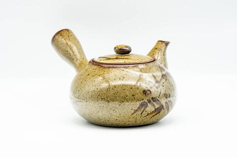 Japanese Kyusu - Bamboo Green Speckled Glazed Ceramic Filter Teapot - 300ml - angled side view