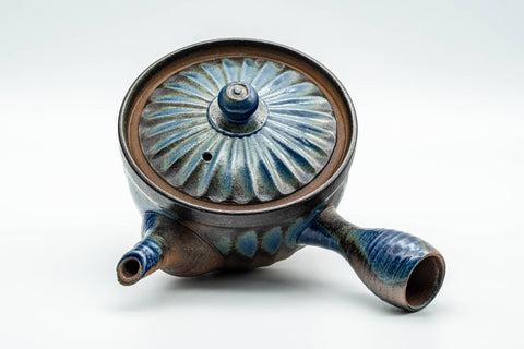 Japanese Kyusu - Blue Brown Wavy Body Nozomi Teapot - 225ml - Tezumi
