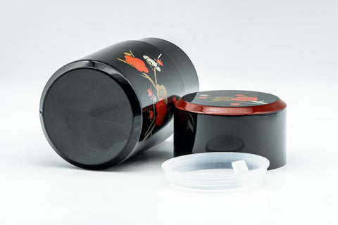 Japanese Chazutsu - Floral Black Lacquer Tea Canister - 200ml - lid removed and laid flat