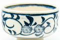 Japanese Matcha Bowl - Blue Floral Geometric Hantsutsu-gata Chawan - 350ml - Tezumi