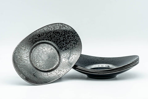Japanese Chataku - Set of 5 秀夆堂造 Elliptical Shaped Tin Tea Saucers - Tezumi