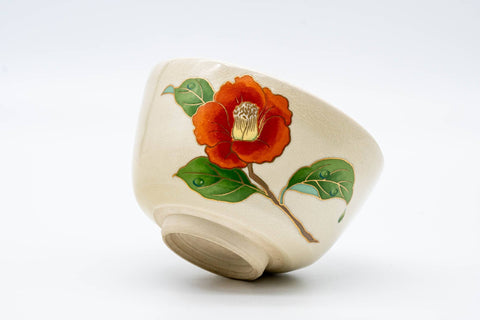 Japanese Matcha Bowl - 西尾瑞豊 Nishio Zuiho - Red Peony Kyo-yaki Chawan - 500ml