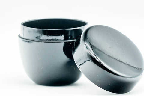 Japanese Natsume - Small Black Lacquer Matcha Tea Caddy - Ko-natsume - 50ml - angled view of the open caddy with lid removed