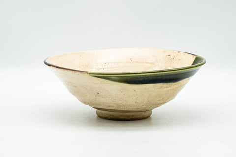 Japanese Matcha Bowl - Biege Green Glazed Oribe-yaki Summer Chawan - 150ml