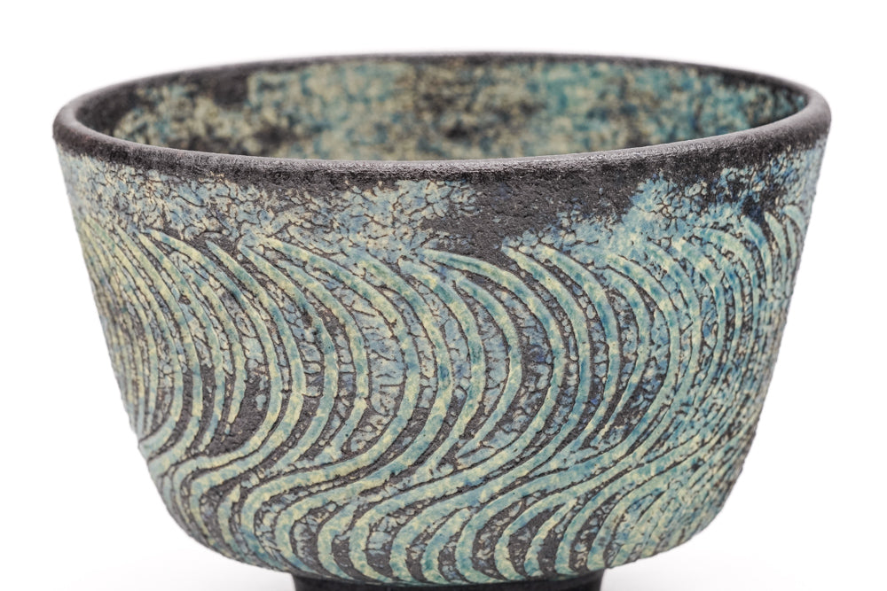 Wavy Blue-Green Kiyomizu-yaki Chawan - Thumbnail 5