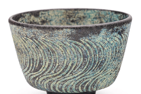 Wavy Blue-Green Kiyomizu-yaki Chawan