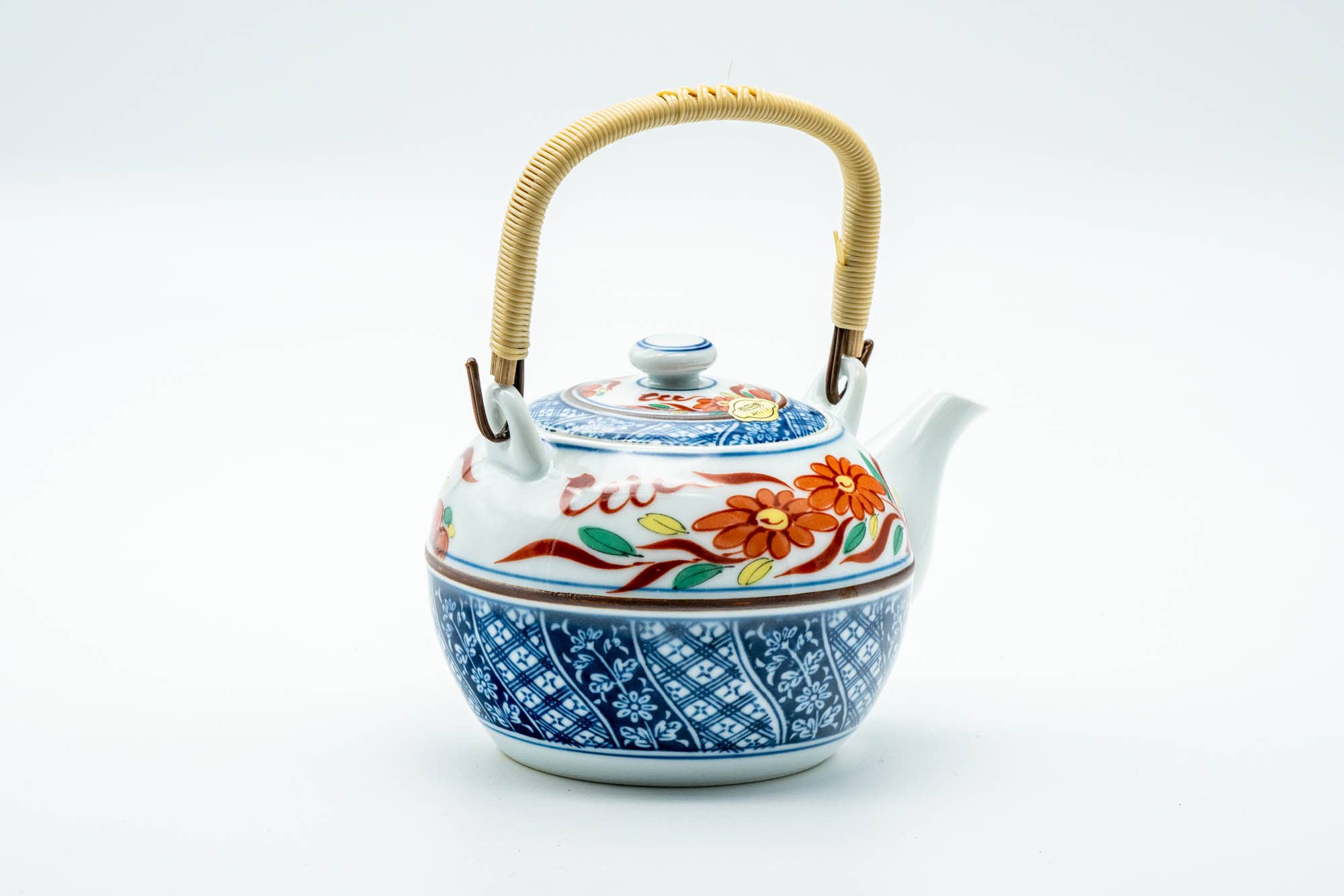 Japanese Tea Set - Floral Geometric Arita-yaki Dobin Teapot with 3 Lidded Yunomi