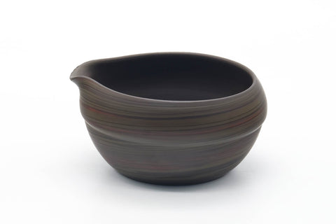Tezumi — Japanese Katakuchi - Dark Green Nerikomi Handleless Yuzamashi - 205ml — three-quarter view