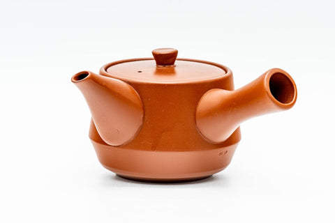 Front view of the teapot showing the spout and rounded body.