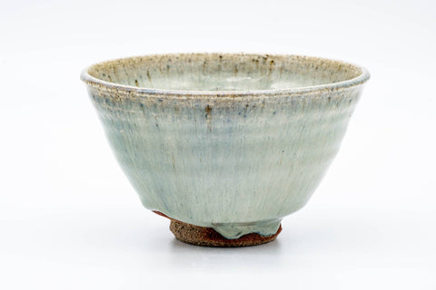 Japanese Matcha Bowl - Sage Hare's Fur Drip-Glazed Chawan - 450ml - side view showing the glaze running toward the foot