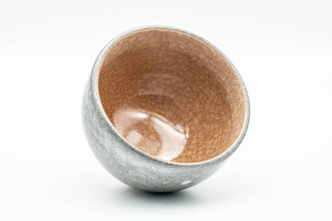 Tezumi — Japanese Teacup - Floral Grey Celadon Snowflake Glazed Yunomi - 150ml — three-quarter view