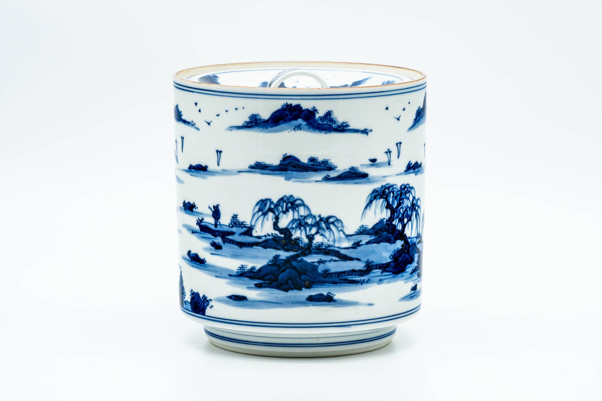 Japanese Mizusashi - Blue Mountainous Arita-yaki Tsutsu-gata Fresh Water Container - 1100ml