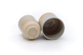 Tezumi — Japanese Teacups - Pair of Meoto Hagi-yaki Yunomi — three-quarter view