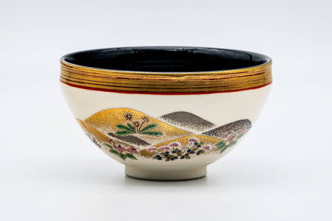 Japanese Matcha Bowl - Floral Gold Mountainous Tenmoku-gata Kyo-yaki Chawan - 200ml