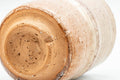 Japanese Teacup - Beige Bamboo-shaped Hagi-yaki Yunomi - 180ml - closeup of the underside and maker's stamp