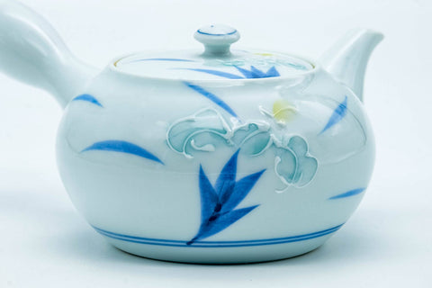 Japanese Kyusu - White Blue Floral Arita-yaki Porcelain Filter Teapot - 300ml
