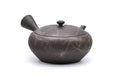 Mogake yakishime unglazed Tokoname kyusu teapot with side handle - side view with the spout to the left