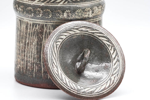 Japanese Mizusashi - Geometric Chrysanthemum Mishima Kiyomizu-yaki Water Container - 1000ml