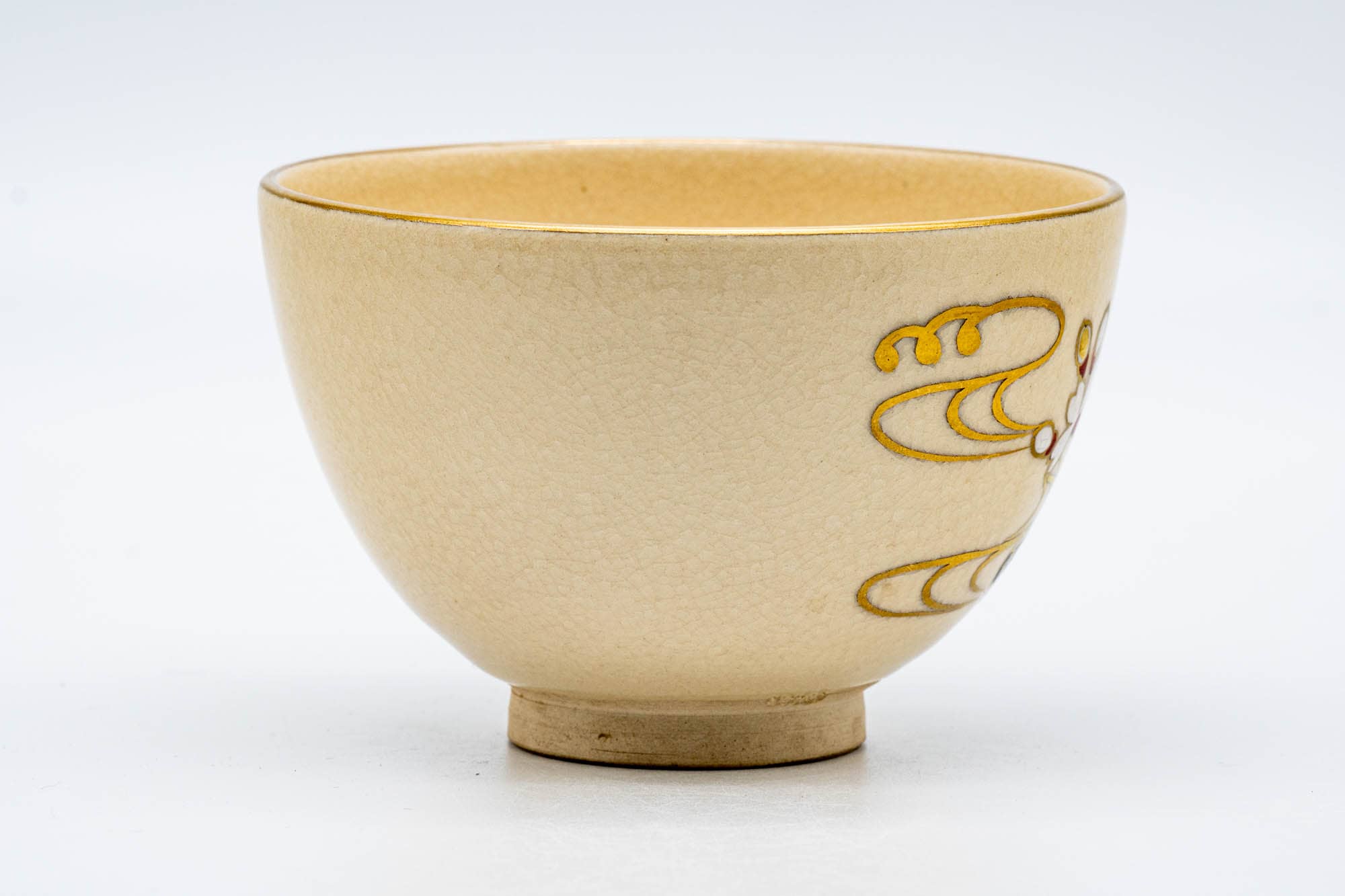 Japanese Matcha Bowl - Gold White Sakura Kyo-yaki Wan-nari Chawan - 250ml