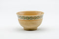 Tezumi — Japanese Teacups - Set of 3 Beige Green Patterned Kiyomizu-yaki Yunomi - 125ml — three-quarter view
