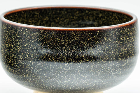 Japanese Matcha Bowl - Black Yellow Speckled Glazed Chawan - 250ml - wide front view