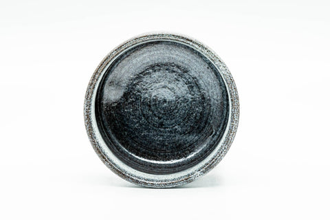 Japanese Teacup - Grey Milky White Drip-Glazed Guinomi - 50ml - overhead view showing the dark glazed interior