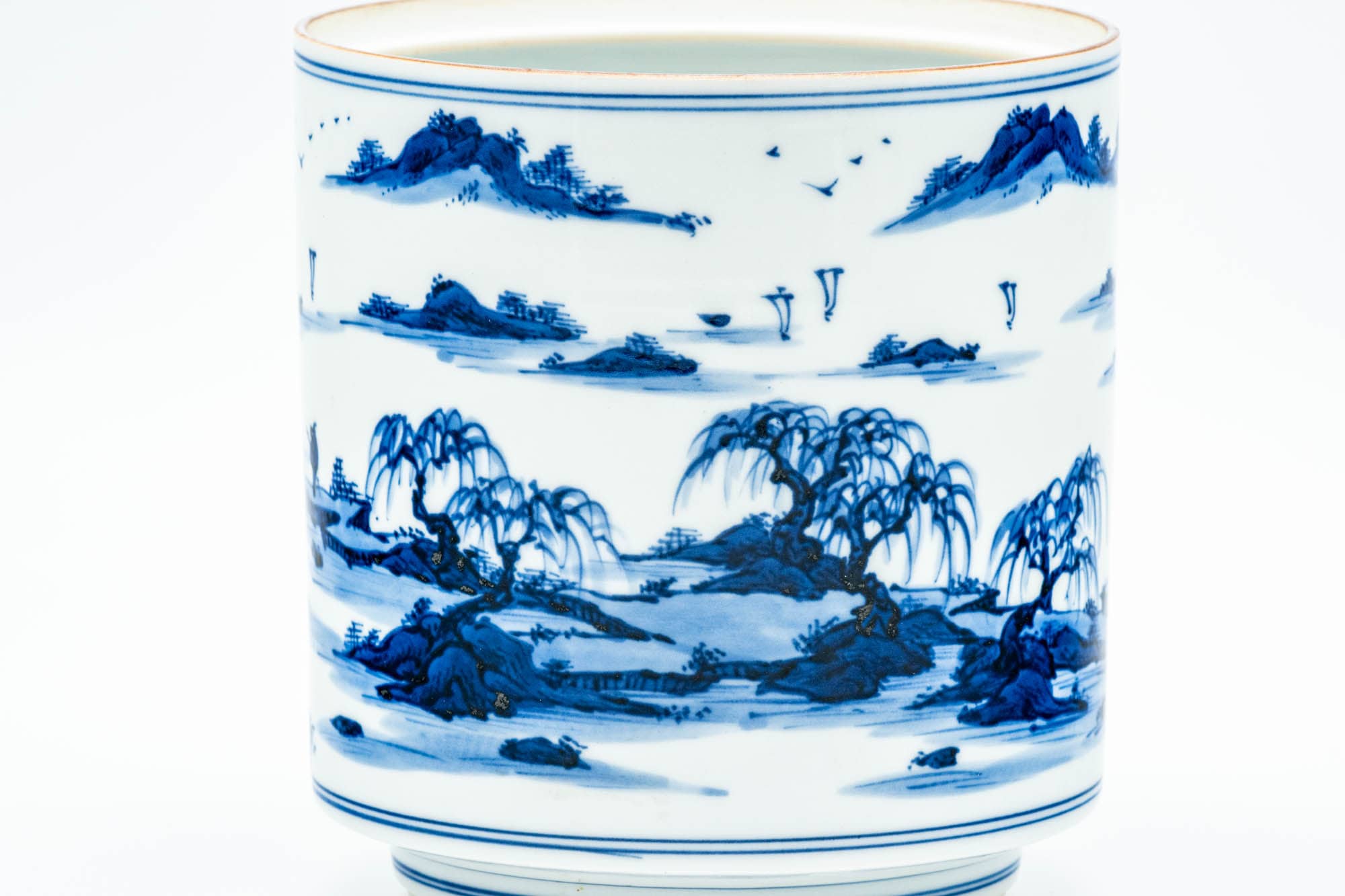 Japanese Mizusashi - Blue Mountainous Arita-yaki Tsutsu-gata Fresh Water Container - 1100ml