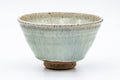 Japanese Matcha Bowl - Sage Hare's Fur Drip-Glazed Chawan - 450ml - front view showing the sage-green hare's fur drip glaze with an exposed clay foot