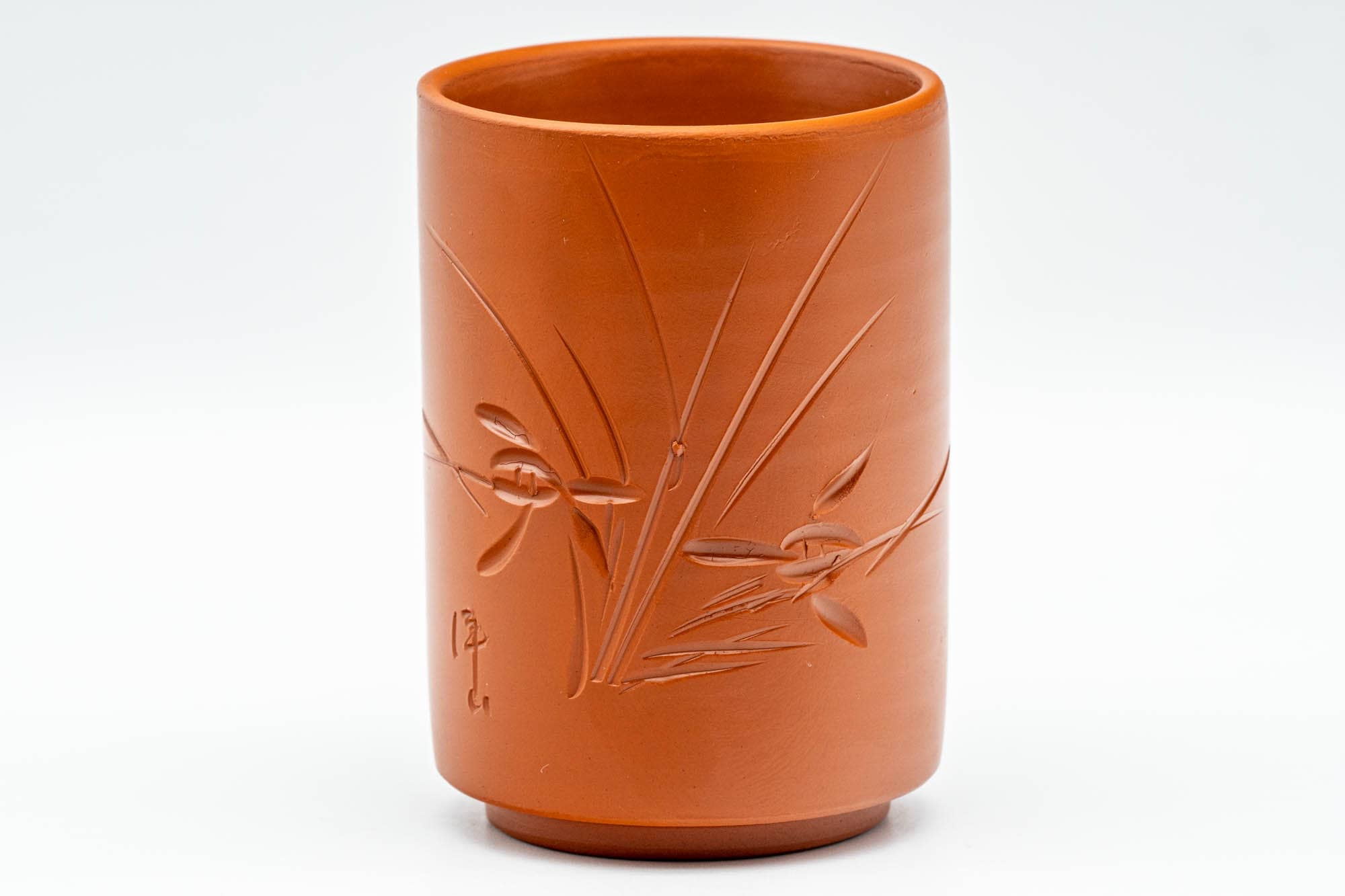 Japanese Teacups - Pair of Bamboo Engraved Tokoname-yaki Meoto Yunomi