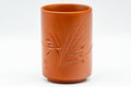 Japanese Teacups - Pair of Bamboo Engraved Tokoname-yaki Meoto Yunomi - closeup of a single cup showing the engraved bamboo motif