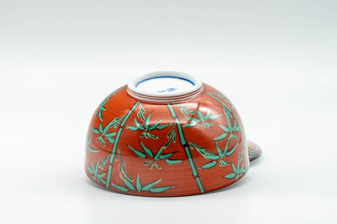 Japanese Teacup - Green Bamboo Red Arita-yaki Lidded Yunomi - 120ml