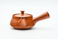 Three-quarter view of the teapot with the spout angled forward.