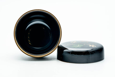 Japanese Natsume - Momiji Sakura Black Lacquer Matcha Tea Caddy - 110ml