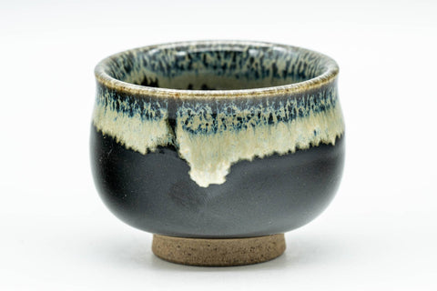 Japanese Teacup - Jet Black Hare's Fur Drip-Glazed Guinomi - 35ml
