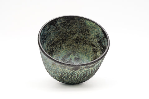 Wavy Blue-Green Kiyomizu-yaki Chawan