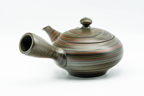Tezumi — Japanese Kyusu - 雲仙窯 Unzen Kiln - Green Nerikomi Tokoname-yaki Debeso Teapot - 270ml — side view showing the spout