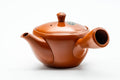 Japanese Kyusu - Calligraphy Engraved Tokoname-yaki Mesh Teapot - 275ml - side profile with the spout to the left showing the incised calligraphy