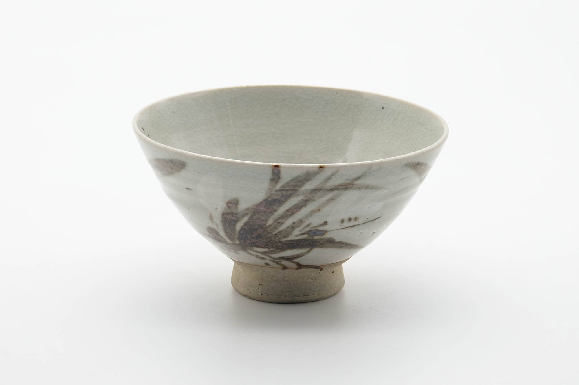 Japanese Matcha Bowl - Grey Glazed Long Grass Decorated Chawan - 330ml