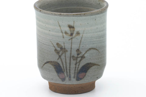 Tezumi — Japanese Teacup - Grey Floral Karatsu-yaki Yunomi - 180ml — tipped to show the interior