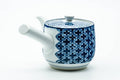 Japanese Kyusu - Blue Geometric Tessellated Arita-yaki Porcelain Teapot - 350ml - side profile with the spout to the left