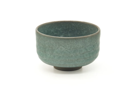Tezumi — Japanese Matcha Bowl - Teal Snowflake Glazed Hantsutsu-gata Chawan - 410ml — front view from another angle
