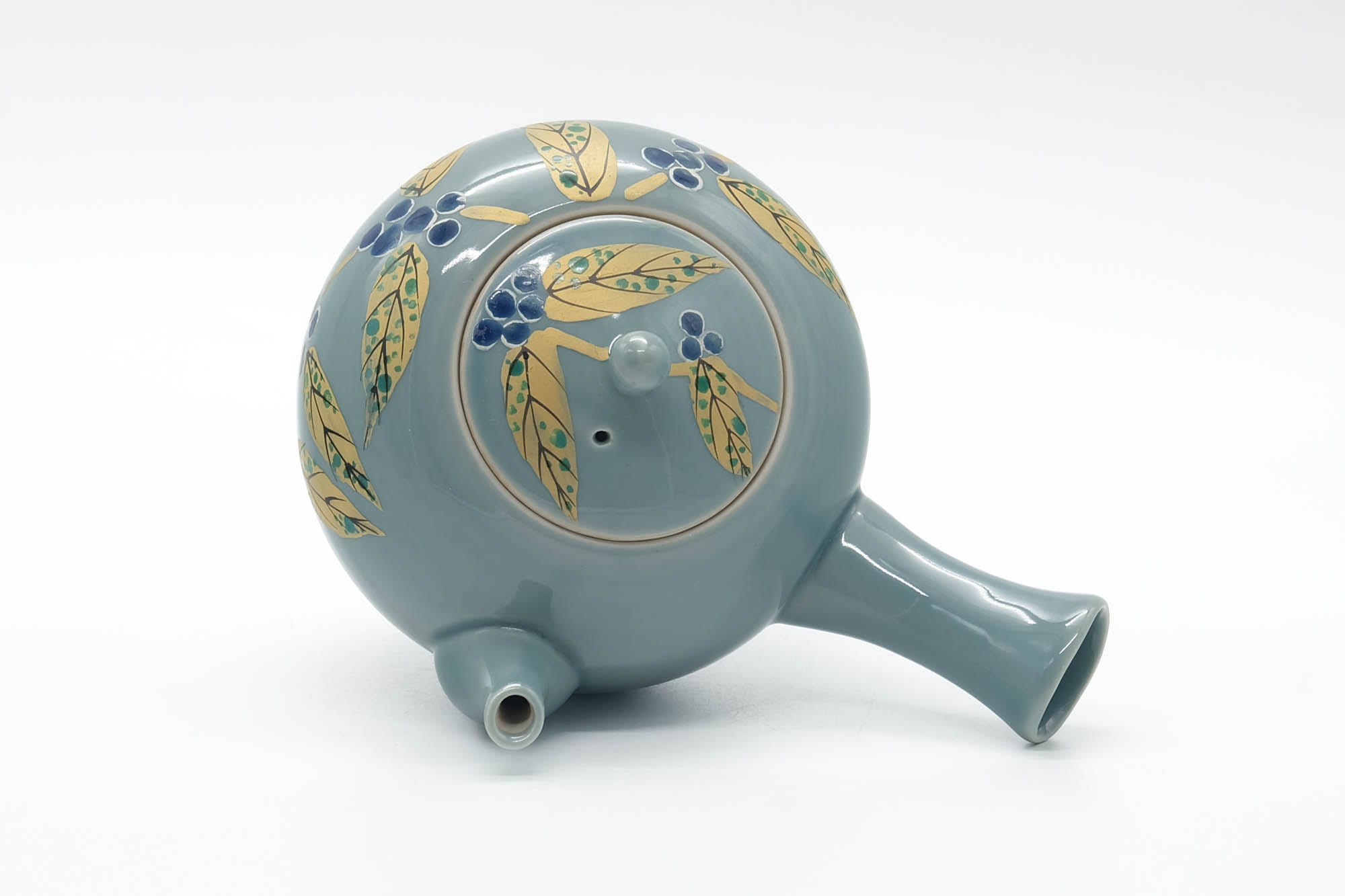 Japanese Kyusu - Blue Floral Hand-Painted Kutani Teapot - 500ml