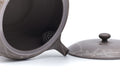 Mogake yakishime unglazed Tokoname kyusu teapot with side handle - lid removed beside the body showing the interior