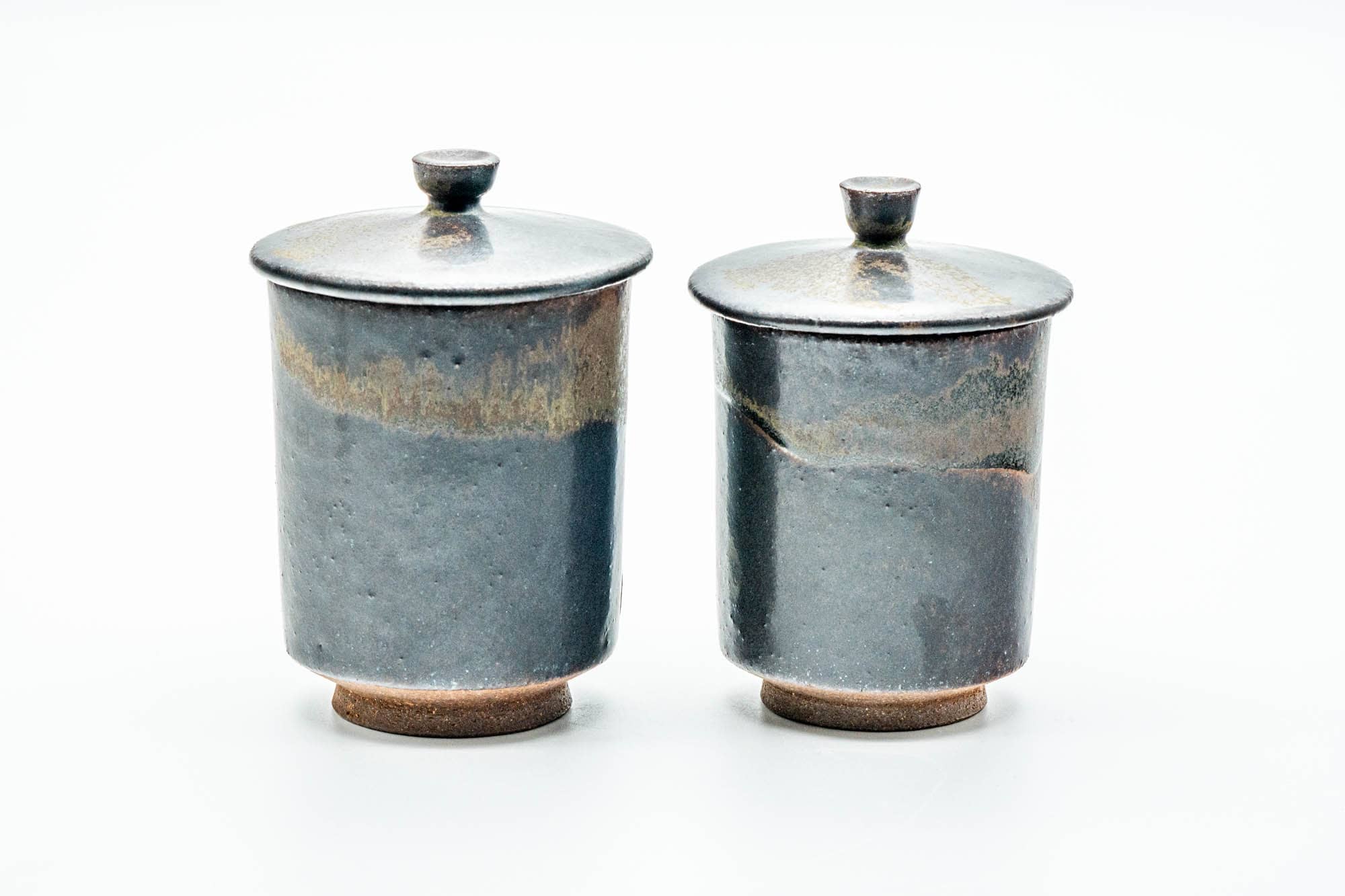 Japanese Teacups - Pair of Black Matte Drip-Glazed Meoto Yunomi