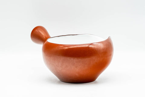 Japanese Yuzamashi - White Inner-Glazed Red Shudei Tokoname-yaki Water Cooler - 300ml - top view showing the white-glazed interior